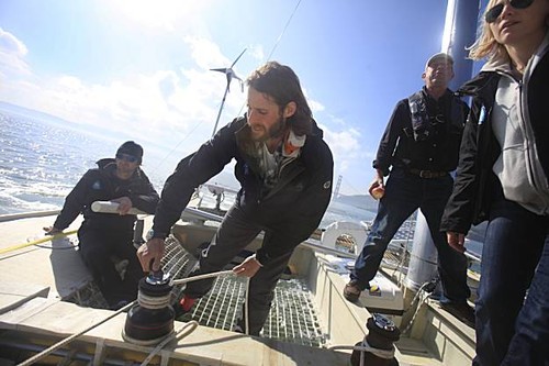 David Rothschild takes his turn on a winch - photo by Lea Suzuki,Chronicle © SW